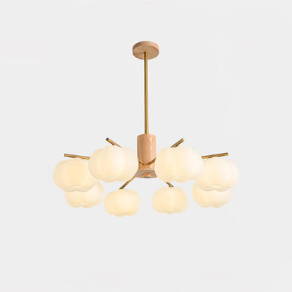 Wooden Cotton Balls Chandelier 8 Lamps Dia 39.4″ x H 20.9″ / Dia 100cm x H 53cm / Wood color & Gold & White Chandelier