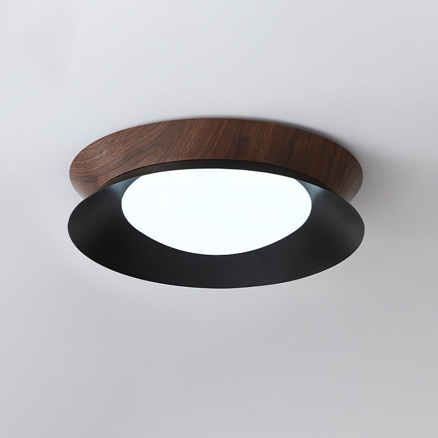 Double Half Round Ceiling Light ? 19.7″ x H 3.1″ / Dia 50cm x H 8cm / Walnut wood grain & Black / Cool Light Ceiling