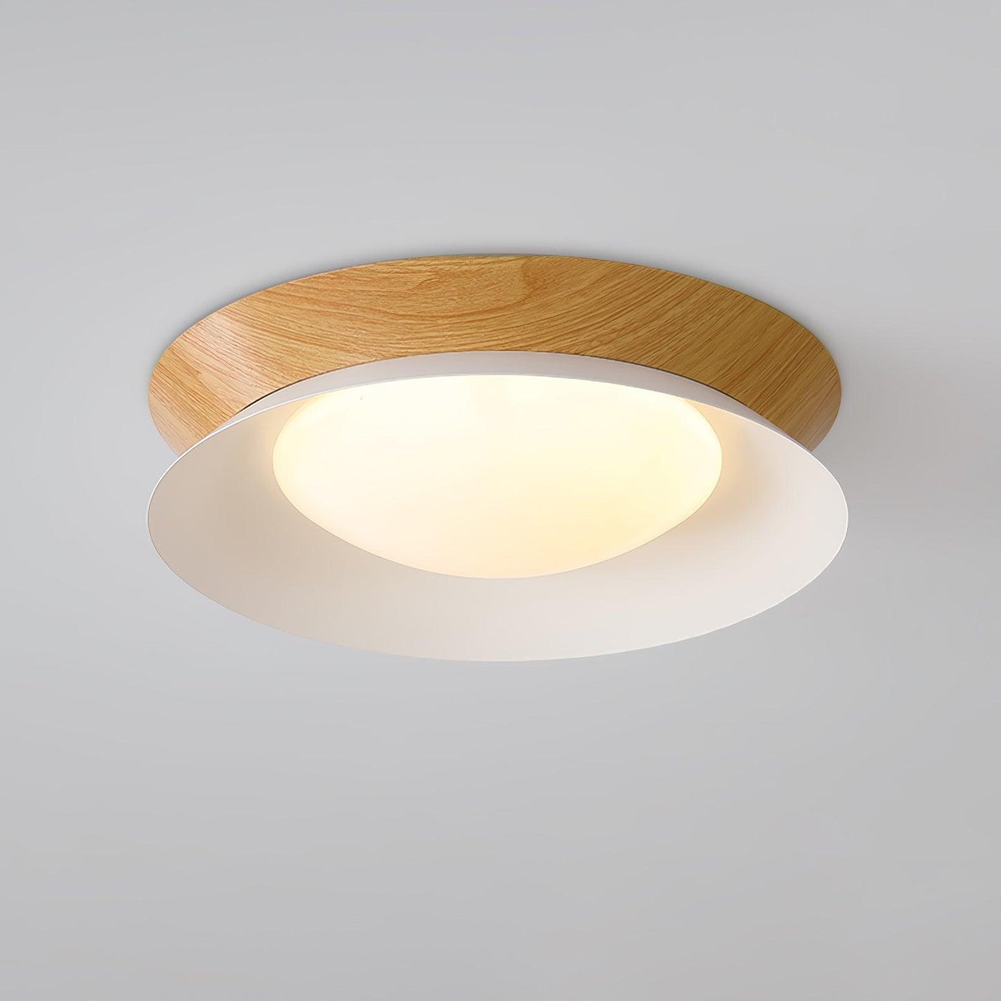 Double Half Round Ceiling Light ? 19.7″ x H 3.1″ / Dia 50cm x H 8cm / Nature wood grain & White / Warm Light Ceiling
