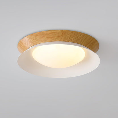 Double Half Round Ceiling Light ? 19.7″ x H 3.1″ / Dia 50cm x H 8cm / Nature wood grain & White / Warm Light Ceiling