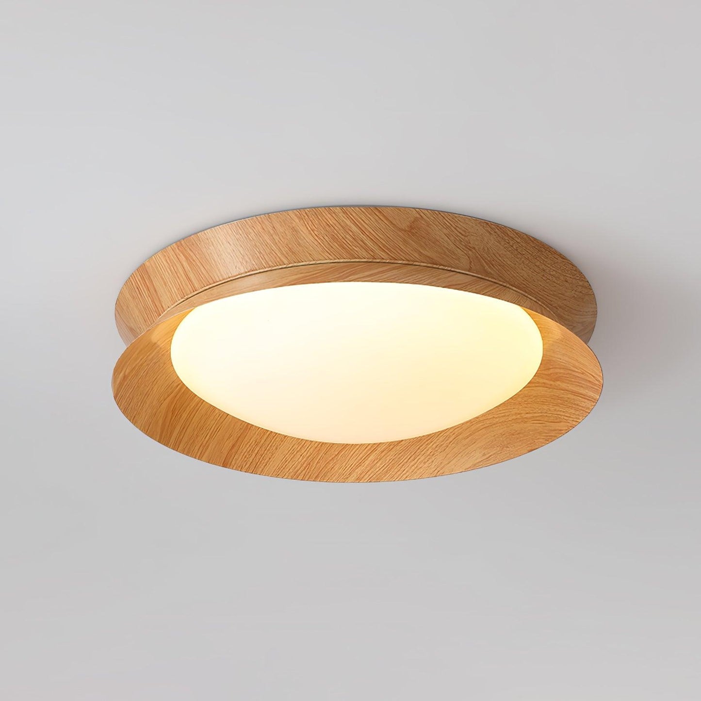 Double Half Round Ceiling Light ? 19.7″ x H 3.1″ / Dia 50cm x H 8cm / Nature wood grain / Warm Light Ceiling lamp
