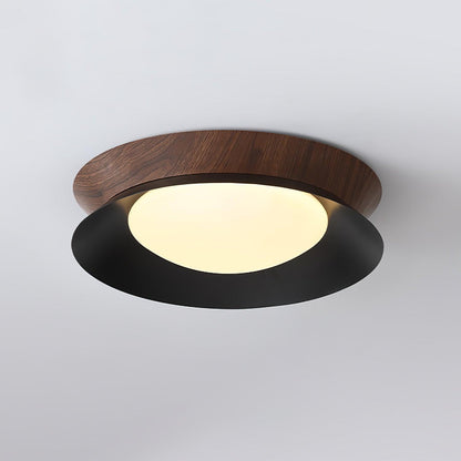 Double Half Round Ceiling Light ? 15.7″ x H 3.1″ / Dia 40cm x H 8cm / Walnut wood grain & Black / Cool Light Ceiling