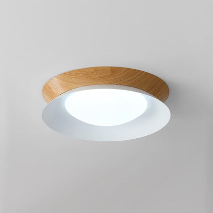 Double Half Round Ceiling Light ? 15.7″ x H 3.1″ / Dia 40cm x H 8cm / Nature wood grain & White / Cool Light Ceiling