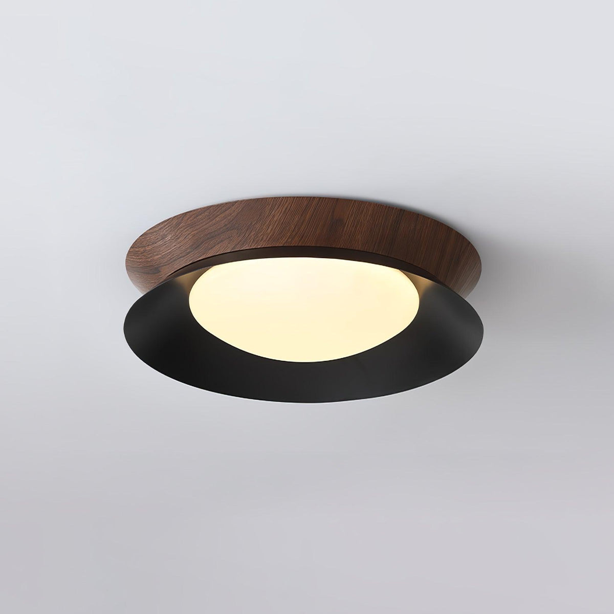 Double Half Round Ceiling Light Dia 15.7″ x H 3.1″ / Dia 40cm x H 8cm / Walnut wood grain & Black / Warm Light Ceiling
