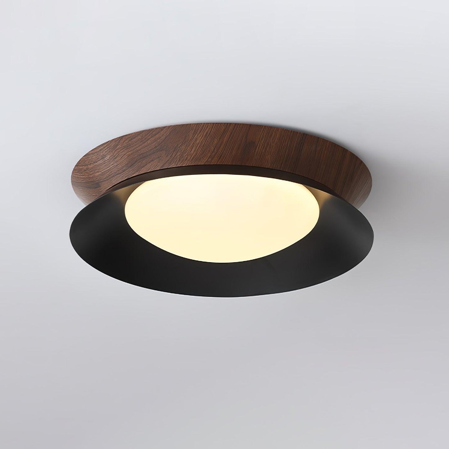 Double Half Round Ceiling Light ? 19.7″ x H 3.1″ / Dia 50cm x H 8cm / Walnut wood grain & Black / Warm Light Ceiling