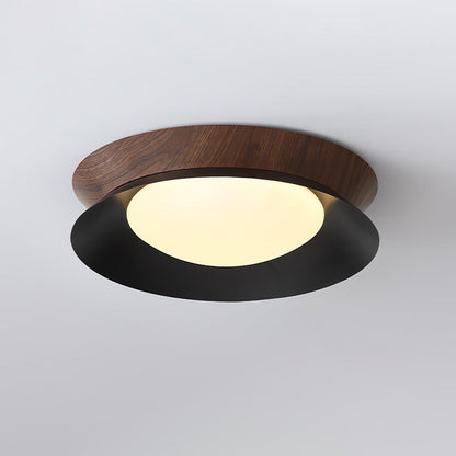 Double Half Round Ceiling Light ? 19.7″ x H 3.1″ / Dia 50cm x H 8cm / Walnut wood grain & Black / Warm Light Ceiling