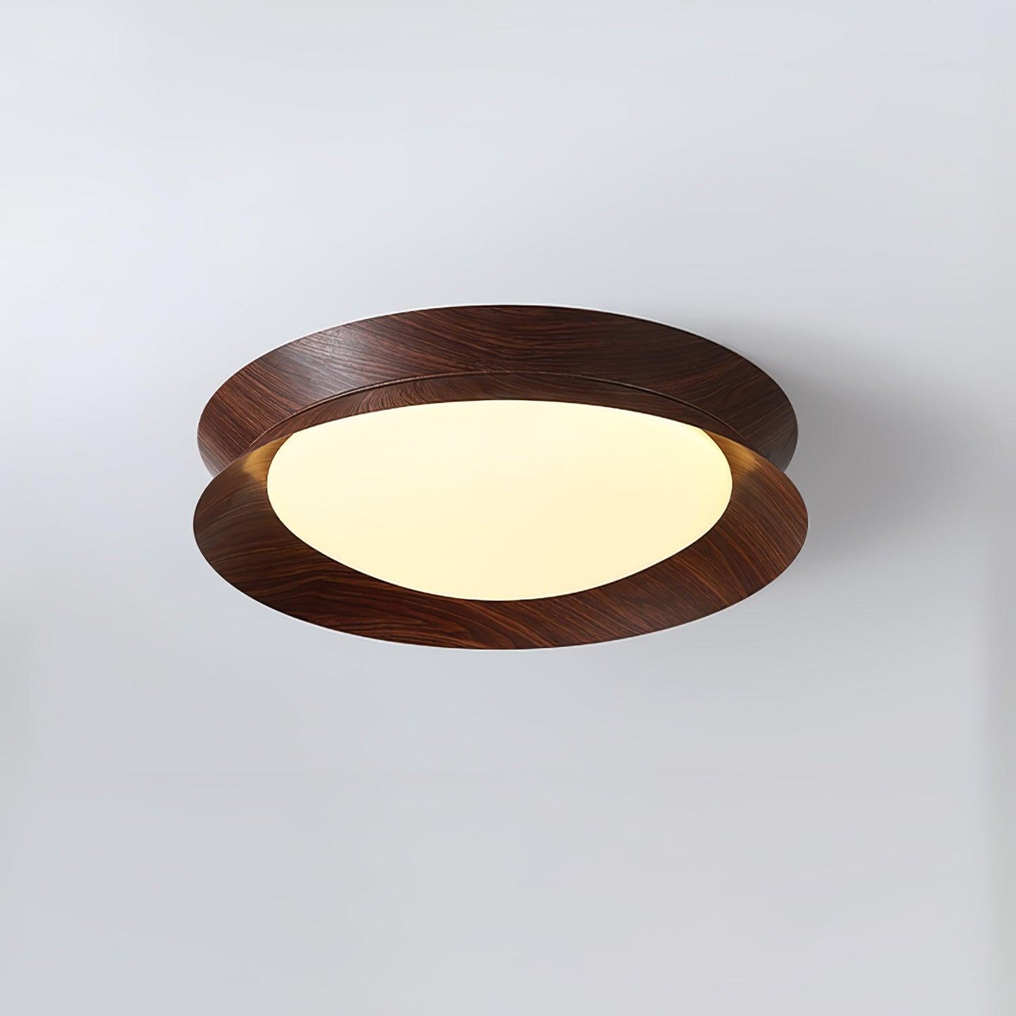 Double Half Round Ceiling Light ? 15.7″ x H 3.1″ / Dia 40cm x H 8cm / Walnut wood grain / Warm Light Ceiling lamp