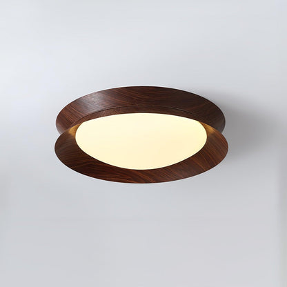 Double Half Round Ceiling Light ? 15.7″ x H 3.1″ / Dia 40cm x H 8cm / Walnut wood grain / Warm Light Ceiling lamp