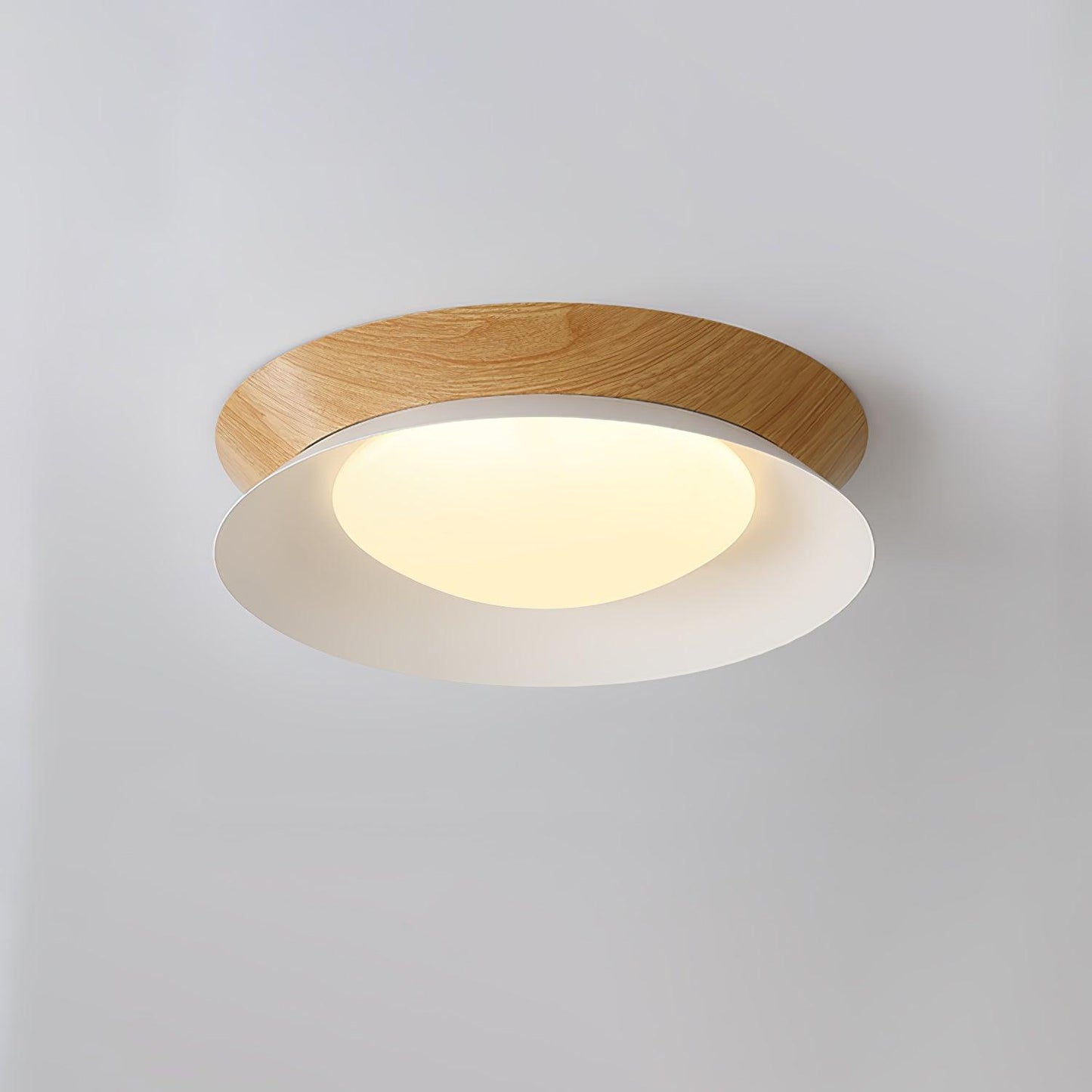 Double Half Round Ceiling Light ? 15.7″ x H 3.1″ / Dia 40cm x H 8cm / Nature wood grain & White / Warm Light Ceiling
