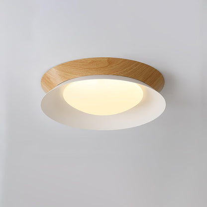 Double Half Round Ceiling Light ? 15.7″ x H 3.1″ / Dia 40cm x H 8cm / Nature wood grain & White / Warm Light Ceiling