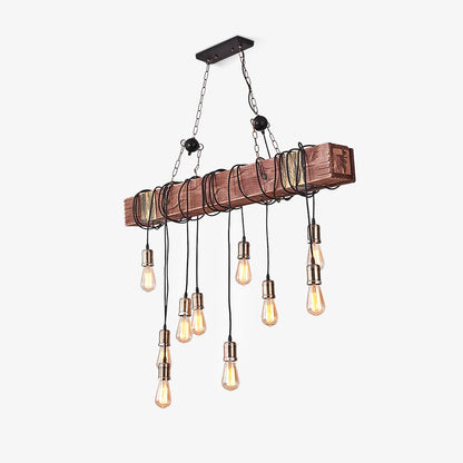 Wood Hanging Multi Chandelier L 47.2″ x H 39.4″ / L 120cm x H 100cm / Dark Wood＆Black Chandelier