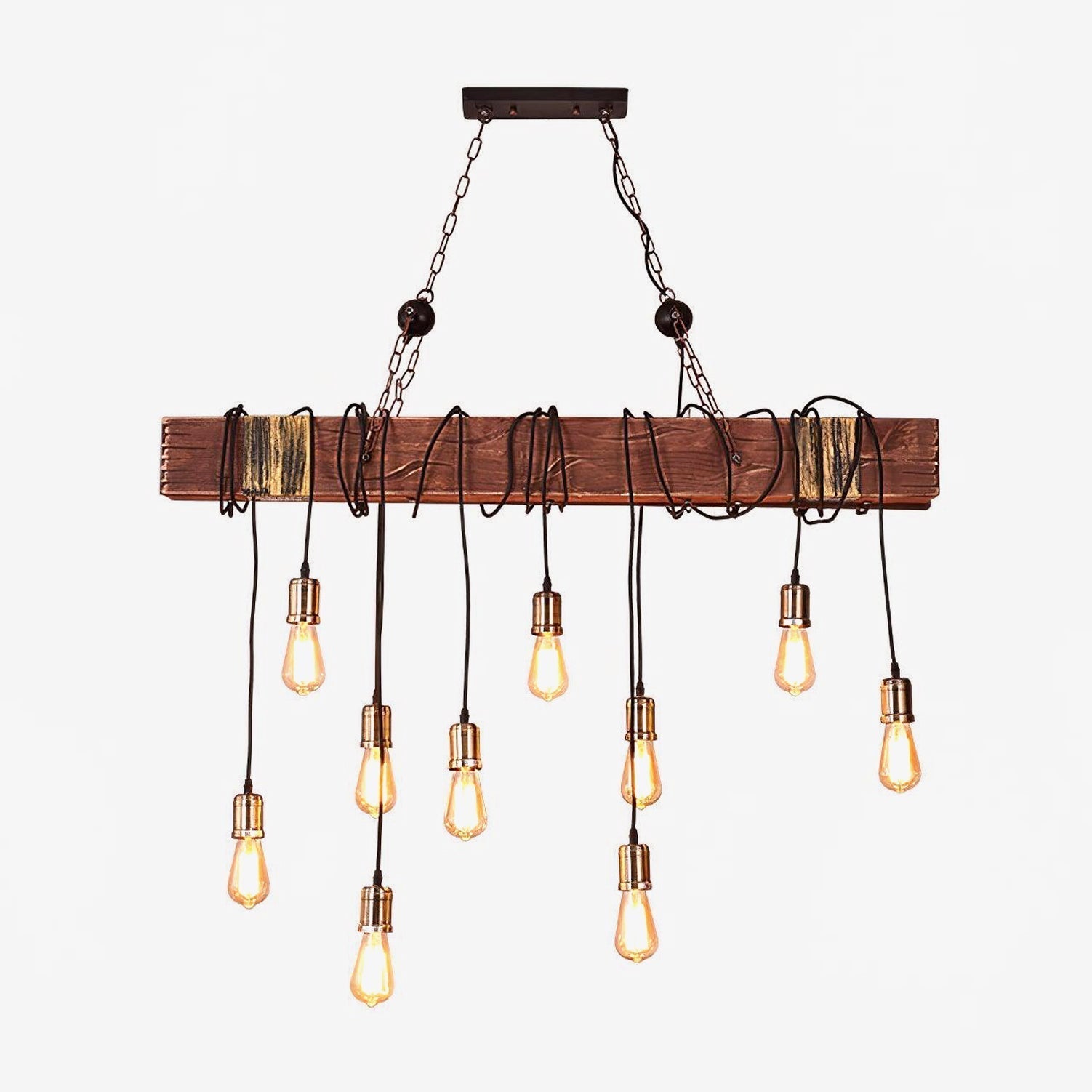 Wood Hanging Multi Chandelier L 47.2″ x H 39.4″ / L 120cm x H 100cm / Dark Wood＆Black Chandelier