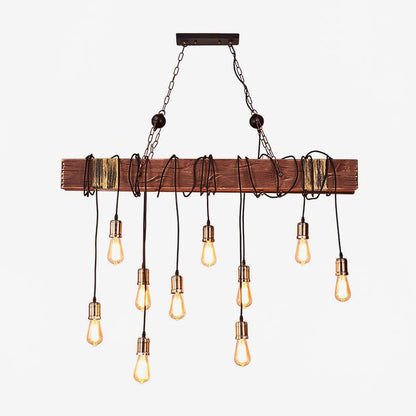 Wood Hanging Multi Chandelier L 47.2″ x H 39.4″ / L 120cm x H 100cm / Dark Wood＆Black Chandelier