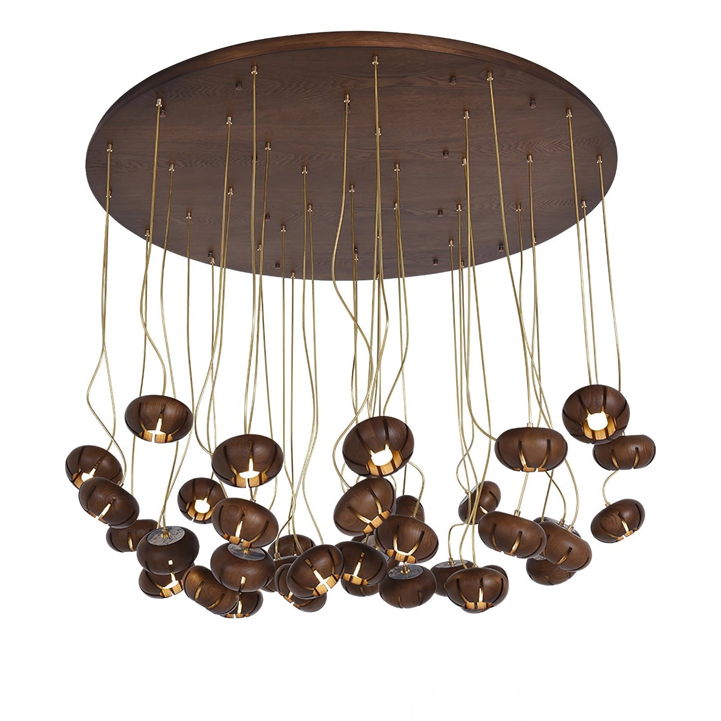 Wood Pumpkin Cluster Chandelier 37 heads Dia 47.2″ x H 37.4″ / Walnut Color Chandelier