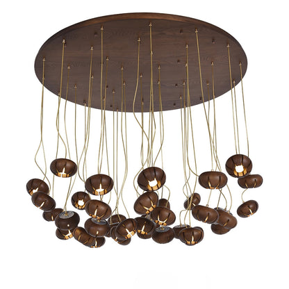 Wood Pumpkin Cluster Chandelier 37 heads Dia 47.2″ x H 37.4″ / Walnut Color Chandelier