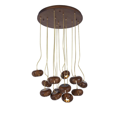 Wood Pumpkin Cluster Chandelier 13 heads Dia 21.7″ x H 37.4″ / Walnut Color Chandelier