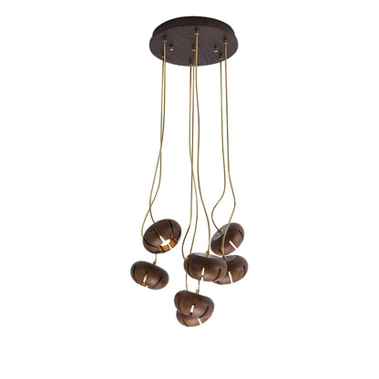 Wood Pumpkin Cluster Chandelier 7 heads Dia 11.8″ x H 37.4″ / Walnut Color Chandelier