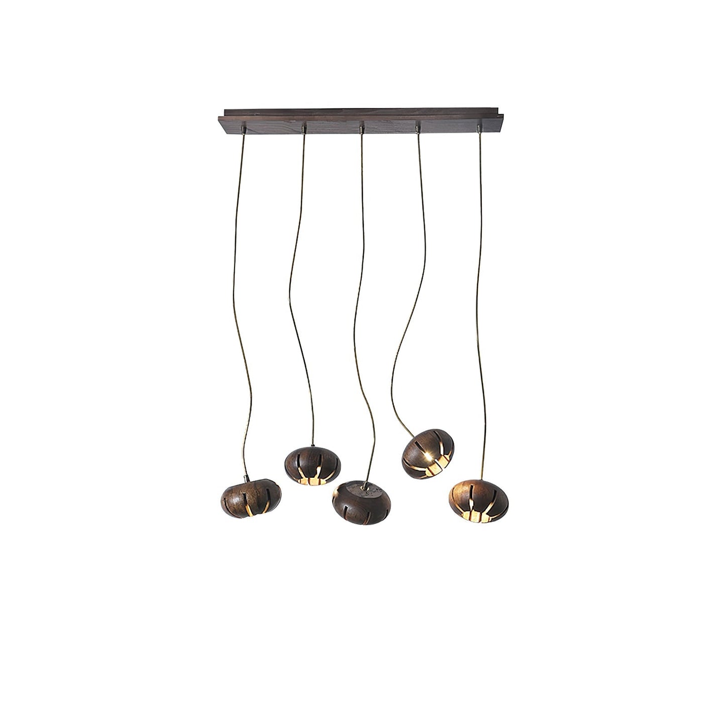 Wood Pumpkin Cluster Chandelier 5 heads L 27.6″ x W 5.1″ x H 37.4″ / Walnut Color Chandelier