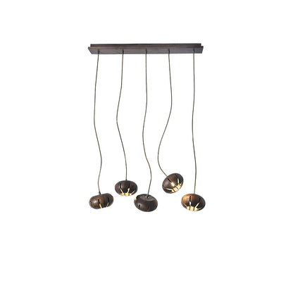 Wood Pumpkin Cluster Chandelier 5 heads L 27.6″ x W 5.1″ x H 37.4″ / Walnut Color Chandelier