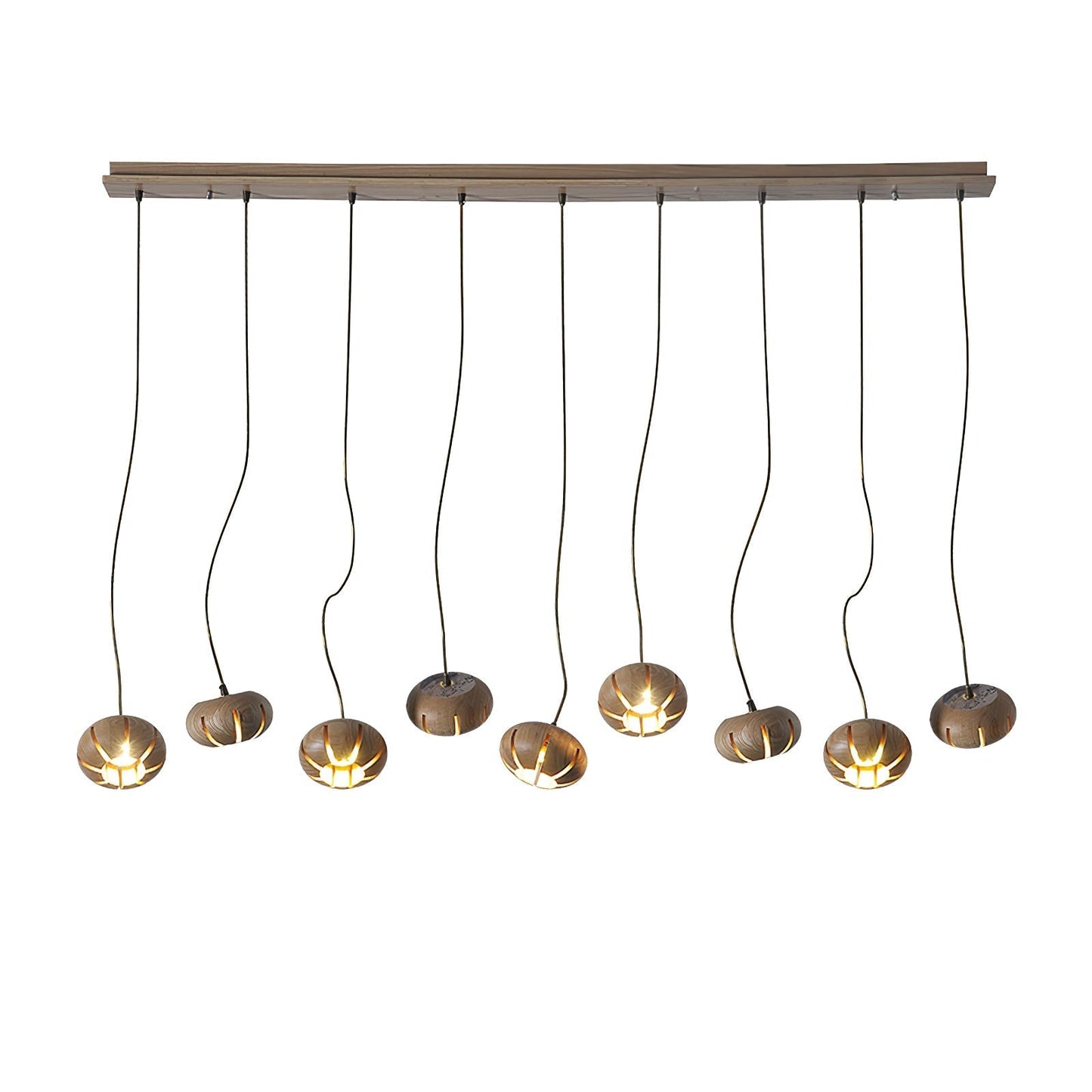 Wood Pumpkin Cluster Chandelier 9 heads L 43.3″ x W 5.1″ x H 37.4″ / Wood Color Chandelier