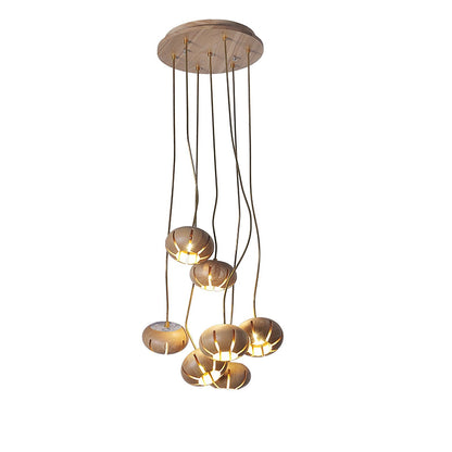 Wood Pumpkin Cluster Chandelier 7 heads Dia 11.8″ x H 37.4″ / Wood Color Chandelier