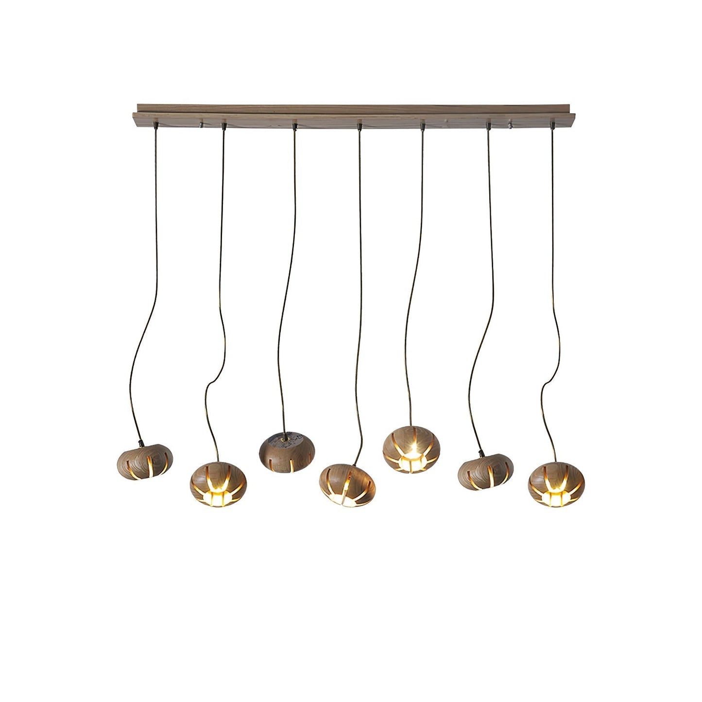 Wood Pumpkin Cluster Chandelier 7 heads L 35.4″ x W 5.1″ x H 37.4″ / Wood Color Chandelier