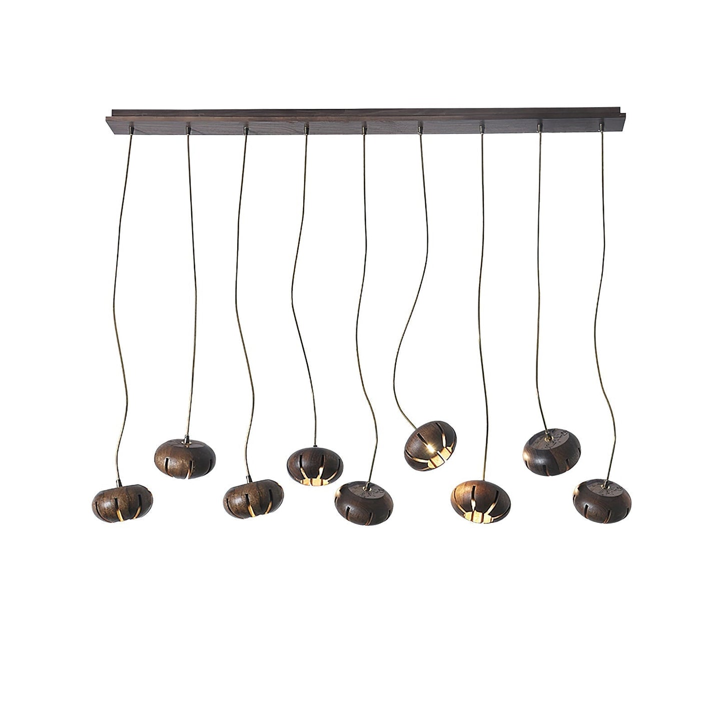 Wood Pumpkin Cluster Chandelier 9 heads L 43.3″ x W 5.1″ x H 37.4″ / Walnut Color Chandelier
