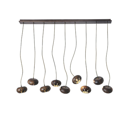 Wood Pumpkin Cluster Chandelier 9 heads L 43.3″ x W 5.1″ x H 37.4″ / Walnut Color Chandelier