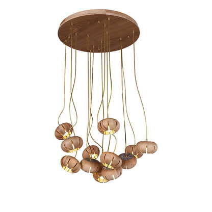 Wood Pumpkin Cluster Chandelier 13 heads Dia 21.7″ x H 37.4″ / Wood Color Chandelier