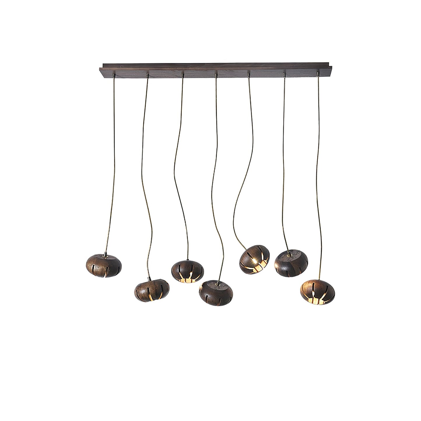 Wood Pumpkin Cluster Chandelier 7 heads L 35.4″ x W 5.1″ x H 37.4″ / Walnut Color Chandelier