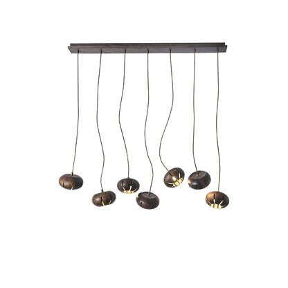 Wood Pumpkin Cluster Chandelier 7 heads L 35.4″ x W 5.1″ x H 37.4″ / Walnut Color Chandelier