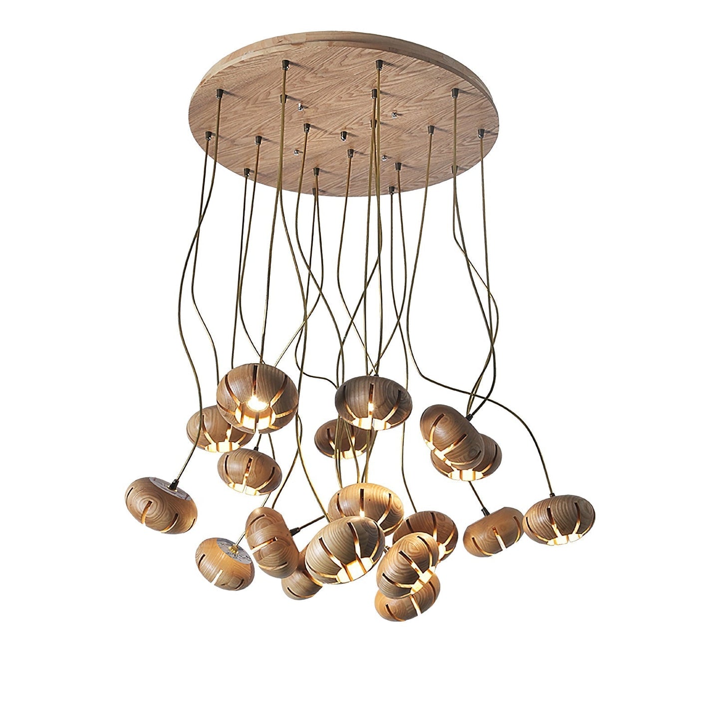 Wood Pumpkin Cluster Chandelier 19 heads Dia 23.6″ x H 37.4″ / Wood Color Chandelier