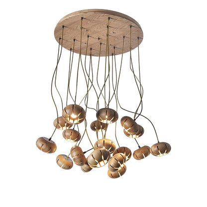 Wood Pumpkin Cluster Chandelier 19 heads Dia 23.6″ x H 37.4″ / Wood Color Chandelier