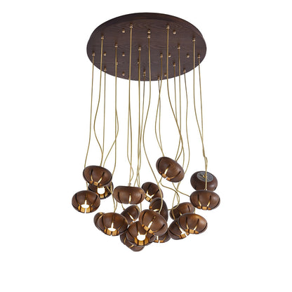 Wood Pumpkin Cluster Chandelier 19 heads Dia 23.6″ x H 37.4″ / Walnut Color Chandelier