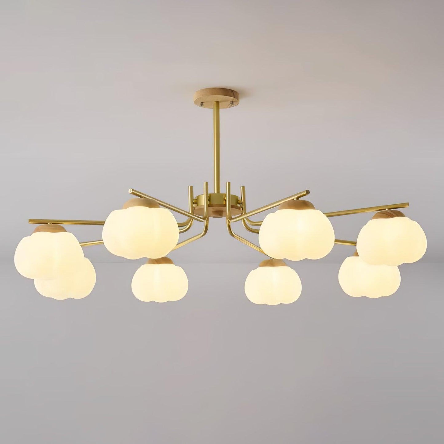 Plastic Cotton Balls Chandelier 8 Lamps ? 42.5″ x H 18.9″ / Dia 108cm x H 48cm / Wood Color & Gold & White Chandelier