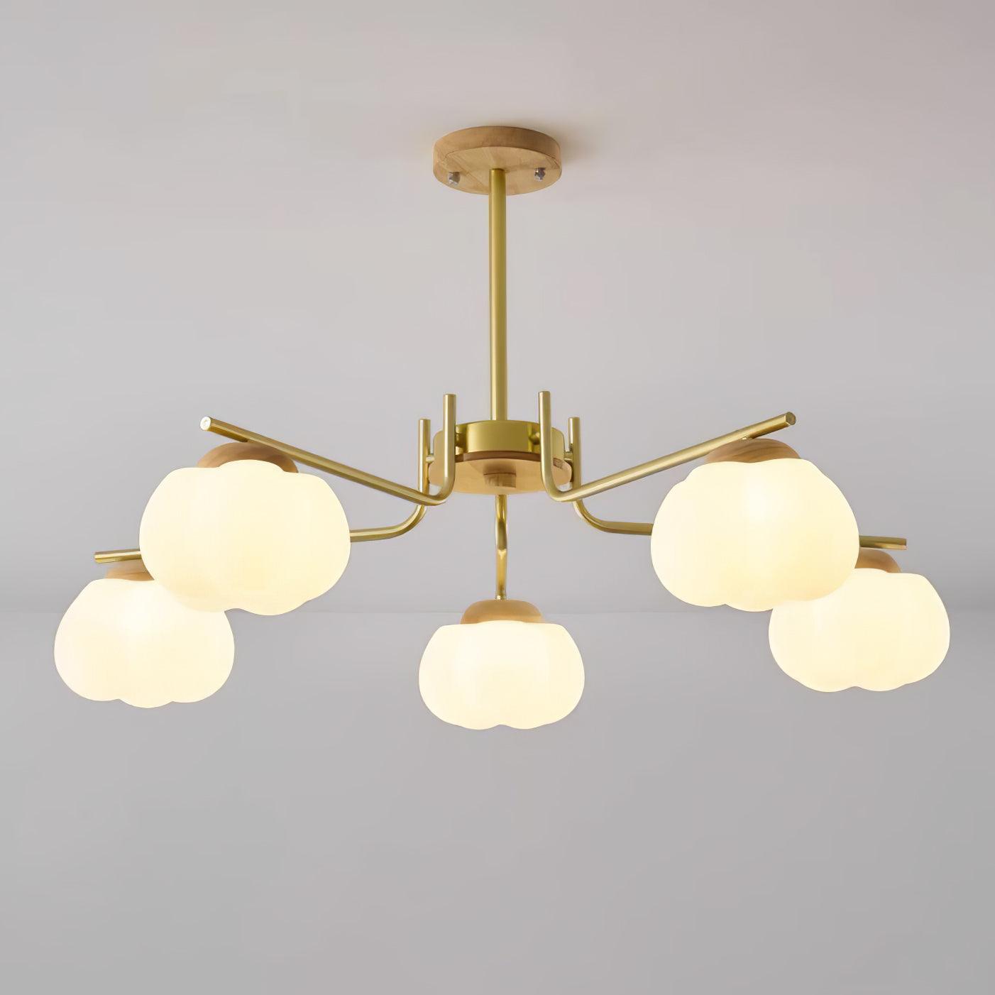 Plastic Cotton Balls Chandelier 5 Lamps ? 33.5″ x H 18.9″ / Dia 85cm x H 48cm / Wood Color & Gold & White Chandelier