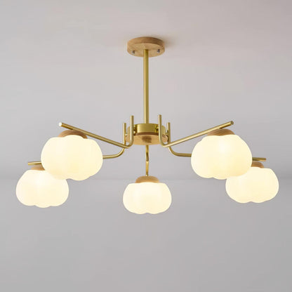 Plastic Cotton Balls Chandelier 5 Lamps ? 33.5″ x H 18.9″ / Dia 85cm x H 48cm / Wood Color & Gold & White Chandelier