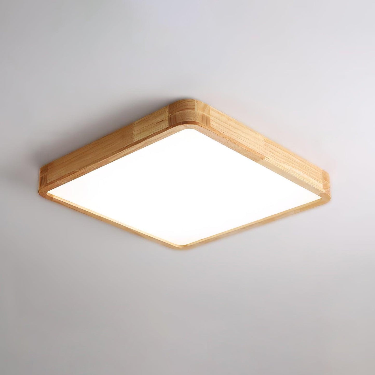 Wooden Geometric Ceiling Light Square Size: L 15.7″ x W 15.7″ x H 2.7″ / L 40cm x W 40cm x H 6cm / Wood color / Warm