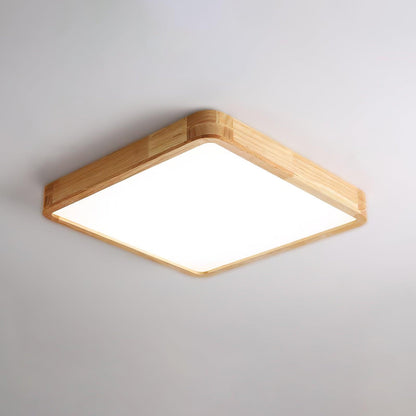 Wooden Geometric Ceiling Light Square Size: L 15.7″ x W 15.7″ x H 2.7″ / L 40cm x W 40cm x H 6cm / Wood color / Warm