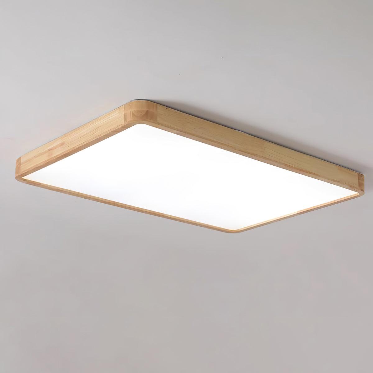 Wooden Geometric Ceiling Light Rectangle Size: L 31.5″ x W 23.6″ x H 2.7″ / L 80cm x W 60cm x H 6cm / Wood color / Warm