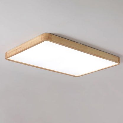 Wooden Geometric Ceiling Light Rectangle Size: L 31.5″ x W 23.6″ x H 2.7″ / L 80cm x W 60cm x H 6cm / Wood color / Warm
