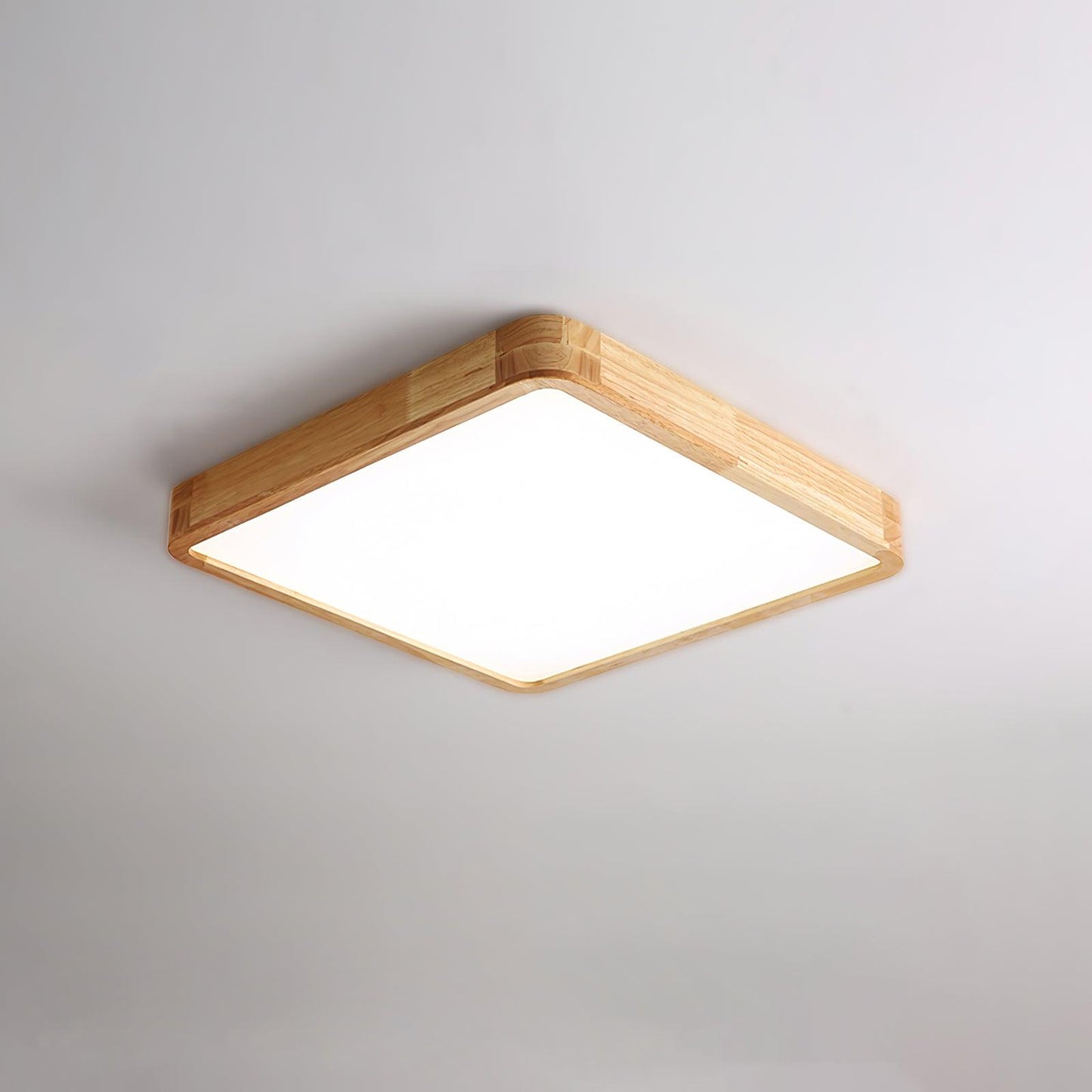 Wooden Geometric Ceiling Light Square Size: L 11.8″ x W 11.8″ x H 2.7″ / L 30cm x W 30cm x H 6cm / Wood color / Warm