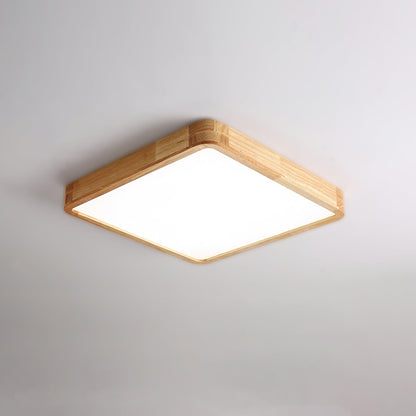 Wooden Geometric Ceiling Light Square Size: L 11.8″ x W 11.8″ x H 2.7″ / L 30cm x W 30cm x H 6cm / Wood color / Warm