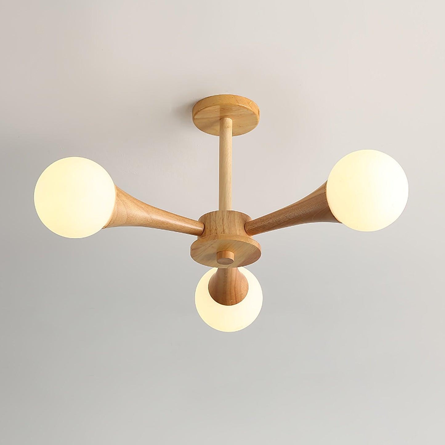Wooden Nera Chandelier 3 heads ? 19.6″ x H 11.8″/ Dia 50cm x H 30cm / Wood & White Chandelier