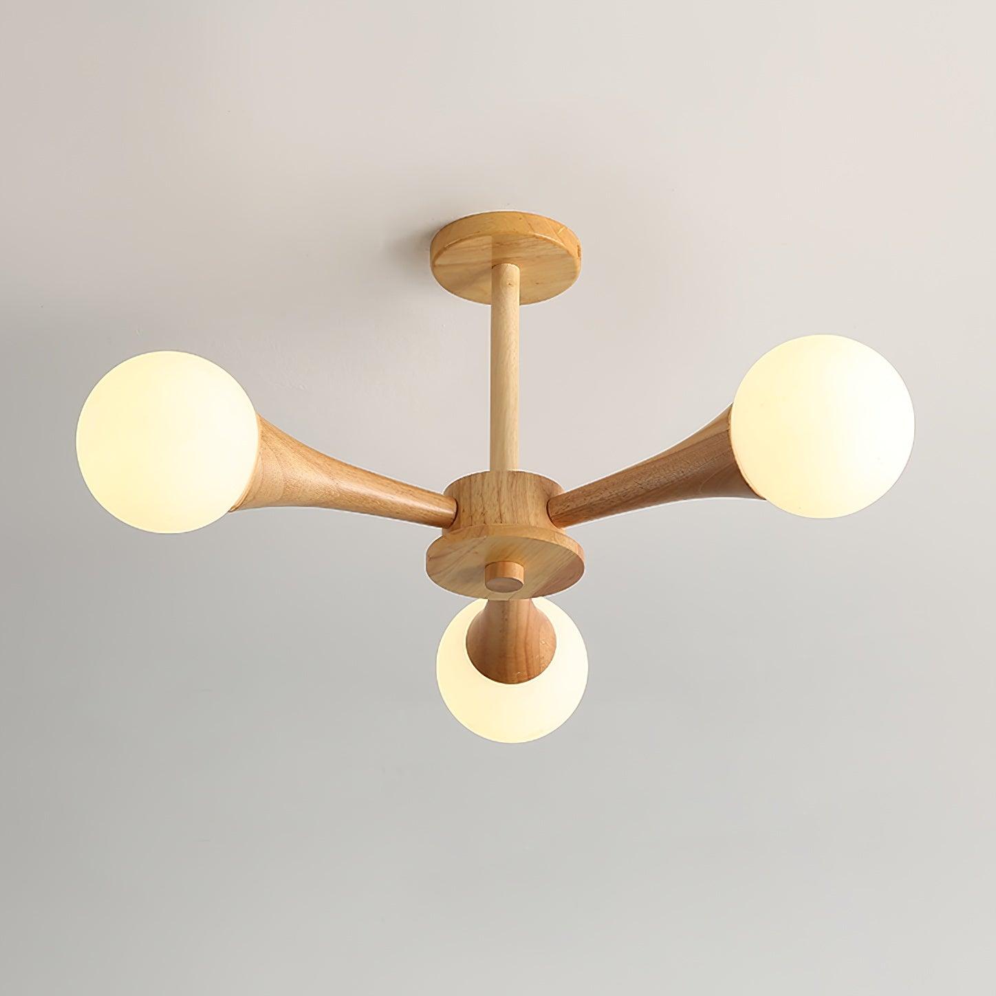 Wooden Nera Chandelier 3 heads ? 19.6″ x H 11.8″/ Dia 50cm x H 30cm / Wood & White Chandelier