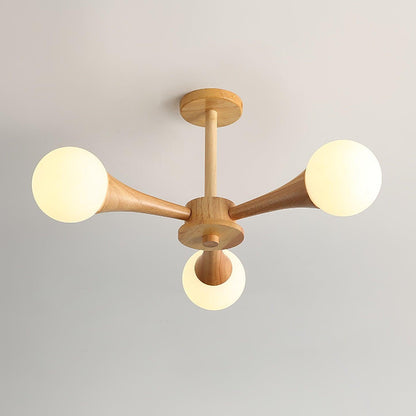 Wooden Nera Chandelier 3 heads ? 19.6″ x H 11.8″/ Dia 50cm x H 30cm / Wood & White Chandelier