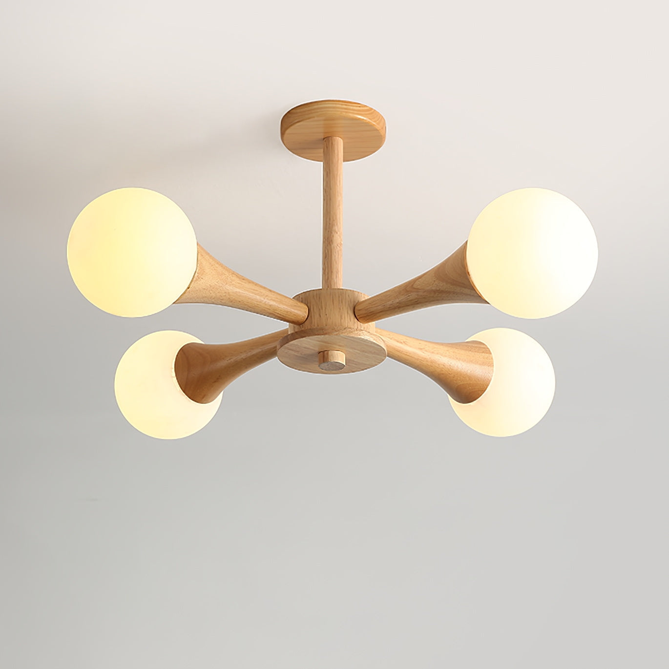 Wooden Nera Chandelier 4 heads ? 19.6″ x H 11.8″/ Dia 50cm x H 30cm / Wood & White Chandelier