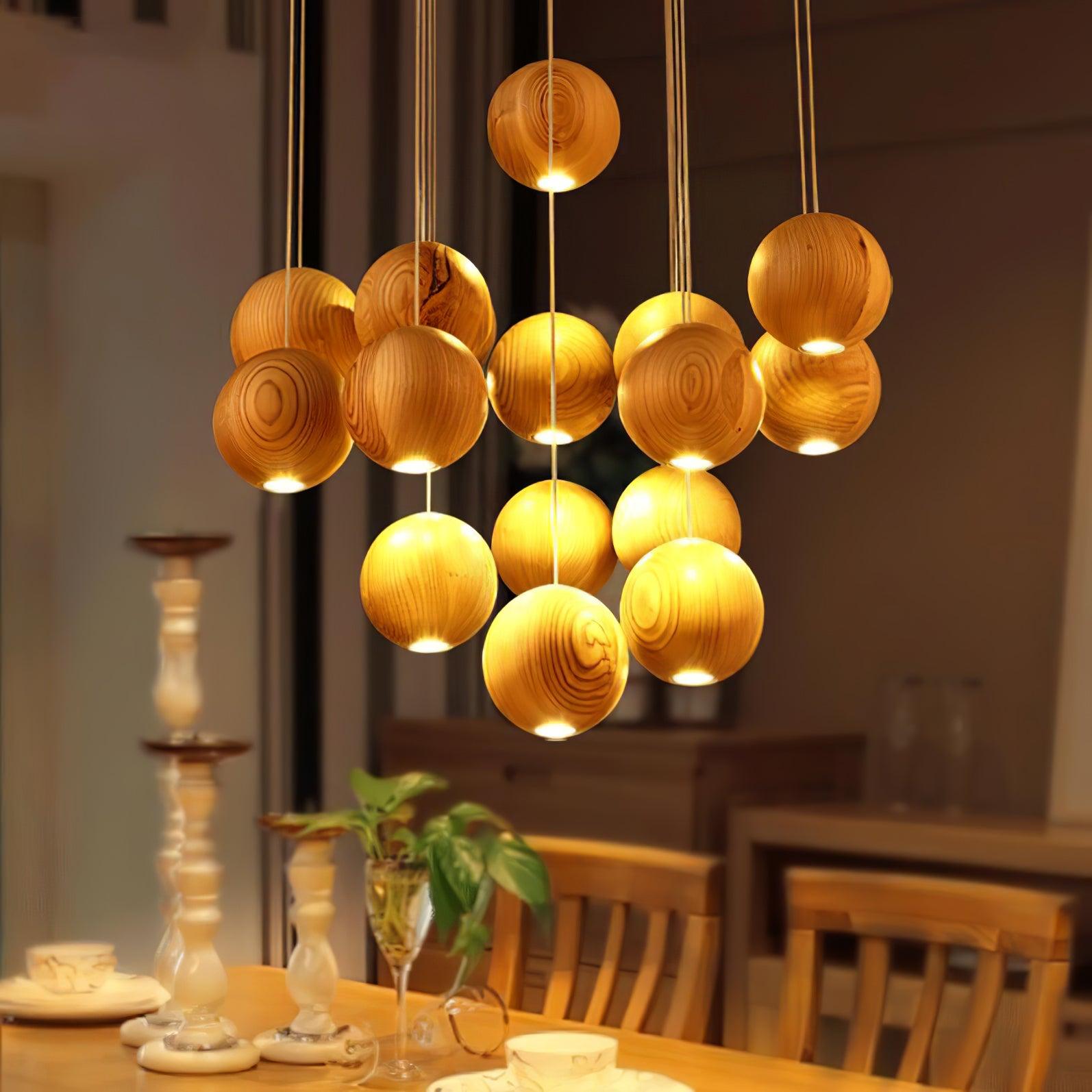 Wooden Orb Sphere Cluster Pendant Light Pendant light