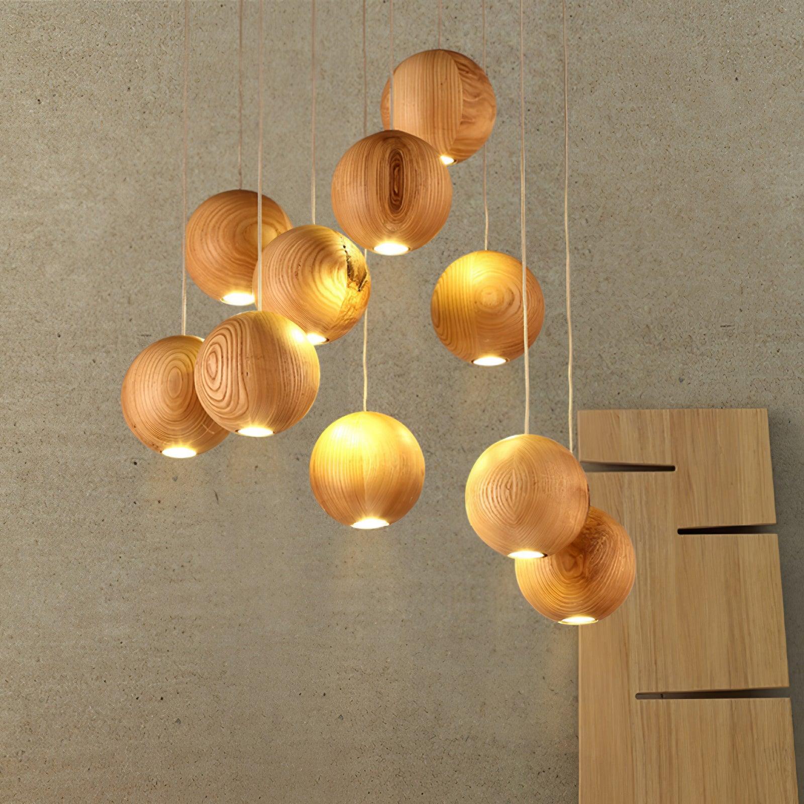Wooden Orb Sphere Cluster Pendant Light Pendant light