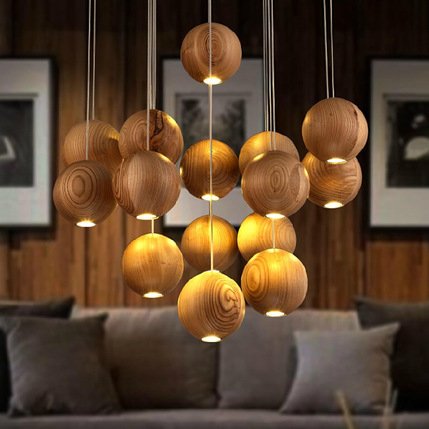 Wooden Orb Sphere Cluster Pendant Light Pendant light